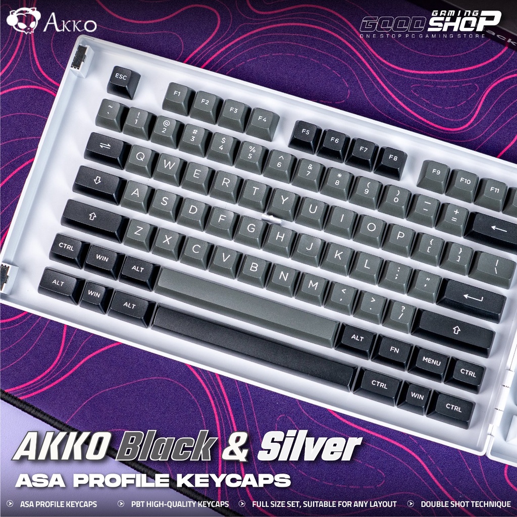 Akko Black &amp; Silver Keycap Set 197 key ASA - Keycap Set