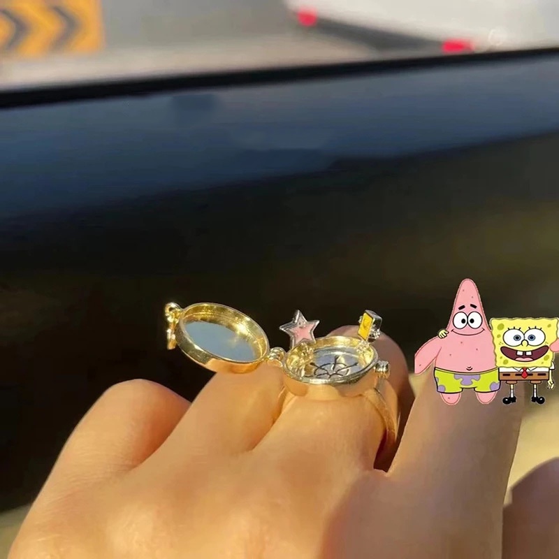 Cincin Model Terbuka Adjustable Desain Kartun SpongeBob Untuk Pria Dan Wanita