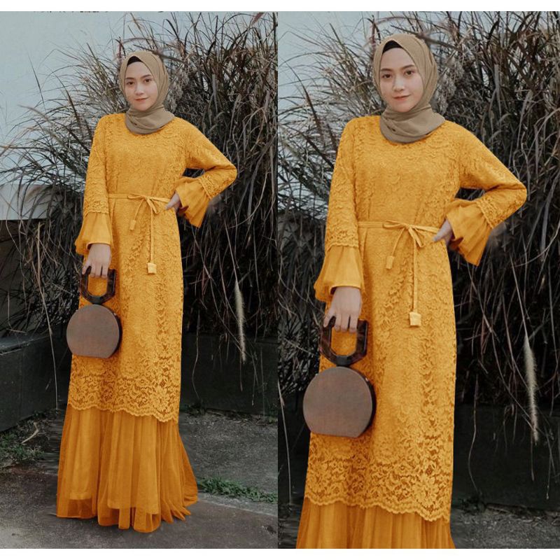 BAJU DRESS GAMIS BROKAT BRUKAT PESTA KONDANGAN UMROH RENDA MAXI MAXY IMPORT WANITA MUSLIM S M L XL X