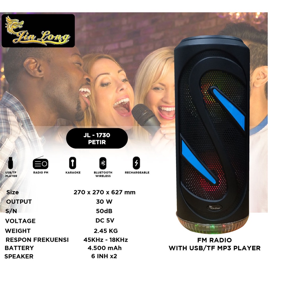 SPEAKER JINLONG ORIGINAL JL 1730 PEITR SPEAKER BLUETOOYH SPEAKER KARAOKER
