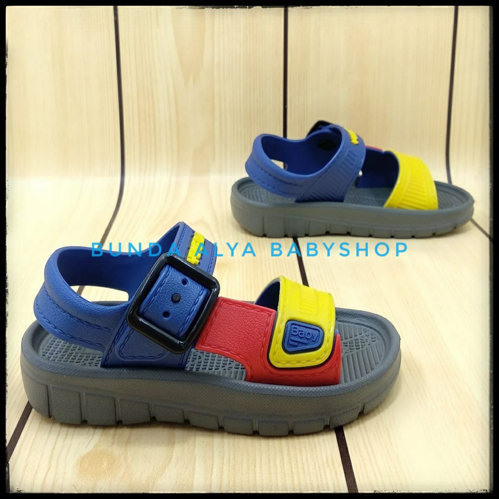 Sendal Anak Laki Laki 6 Bulan 1 2 Tahun Tali NAVY KUNING - Sepatu Sandal Gunung Anak Cowok Karet Anti Licin Size 18 - 23 - Sendal Gunung Anak Laki Laki