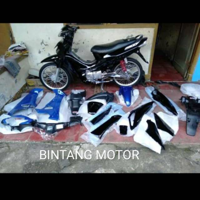 bodi full set honda supra x 125 lama warna hitam biru