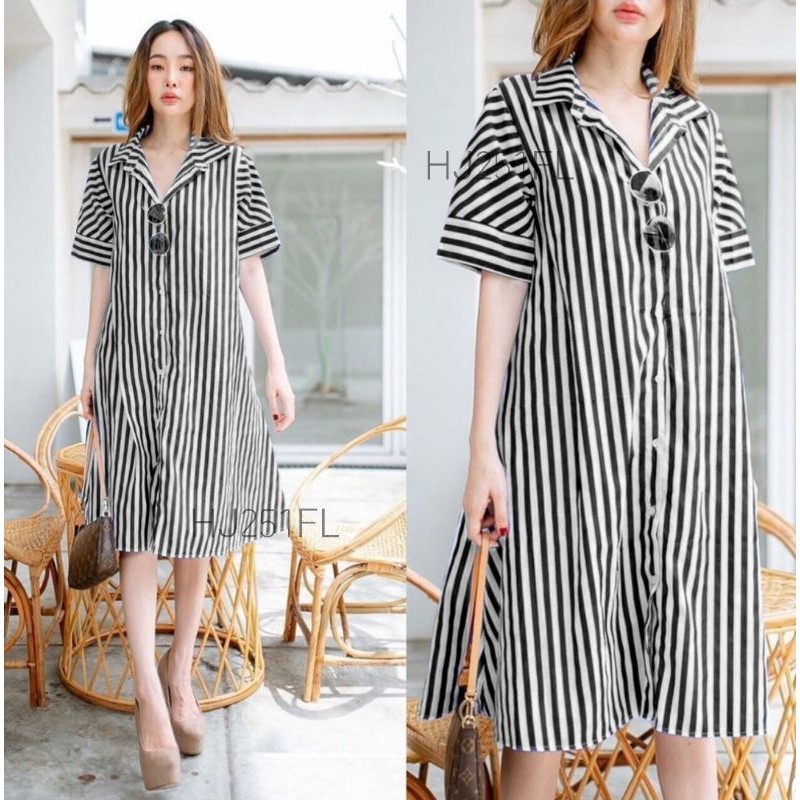 BISA COD KEMEJA TUNIK SALUR LONGHEM FANELA STRIPE VD