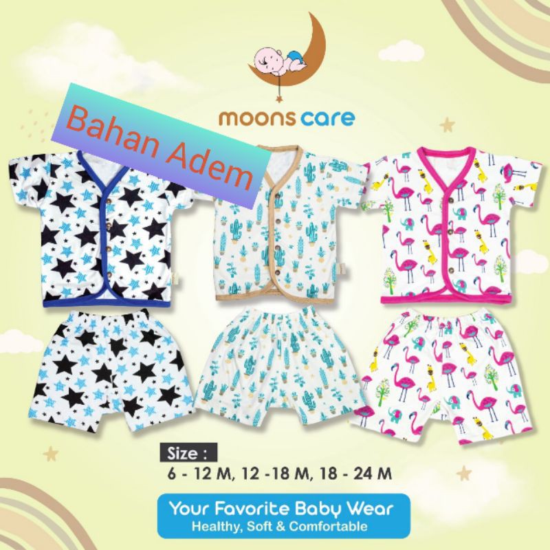 Stelan Pendek Kancing Moons Motif Stelan Bayi Baju lahir