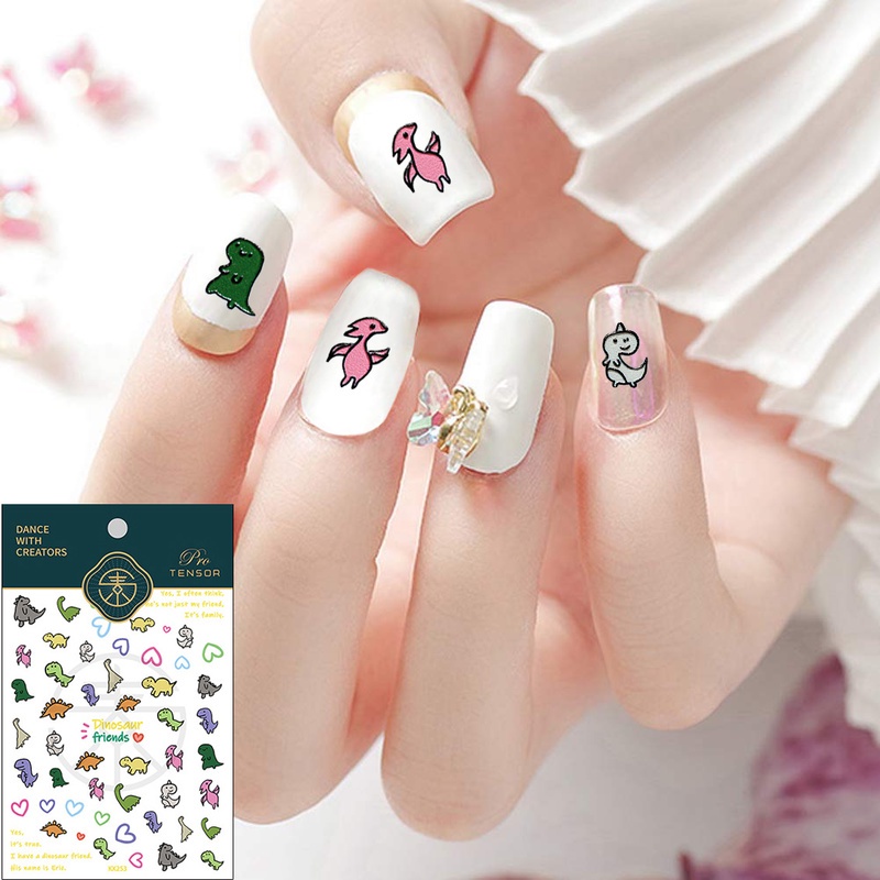 Stiker Kuku Motif Kartun Dinosaurus Warna-Warni Untuk Manicure