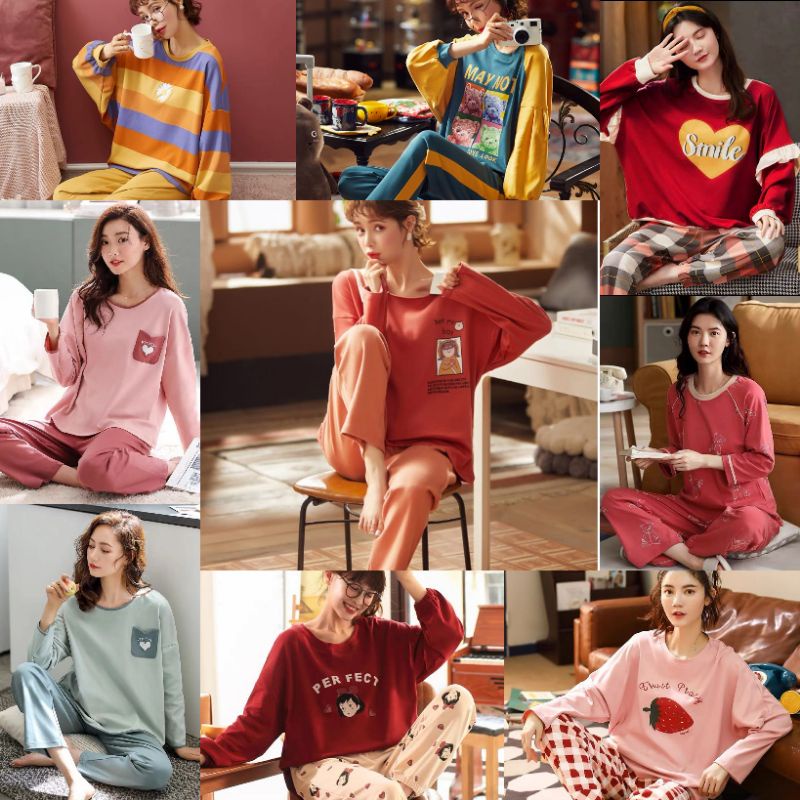 Baju tidur wanita | Piyama wanita Pp import lengan panjang