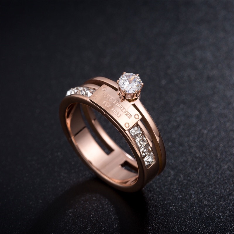 Cincin Titanium Diamond Look Mewah Premium Trending Vintage Fashion