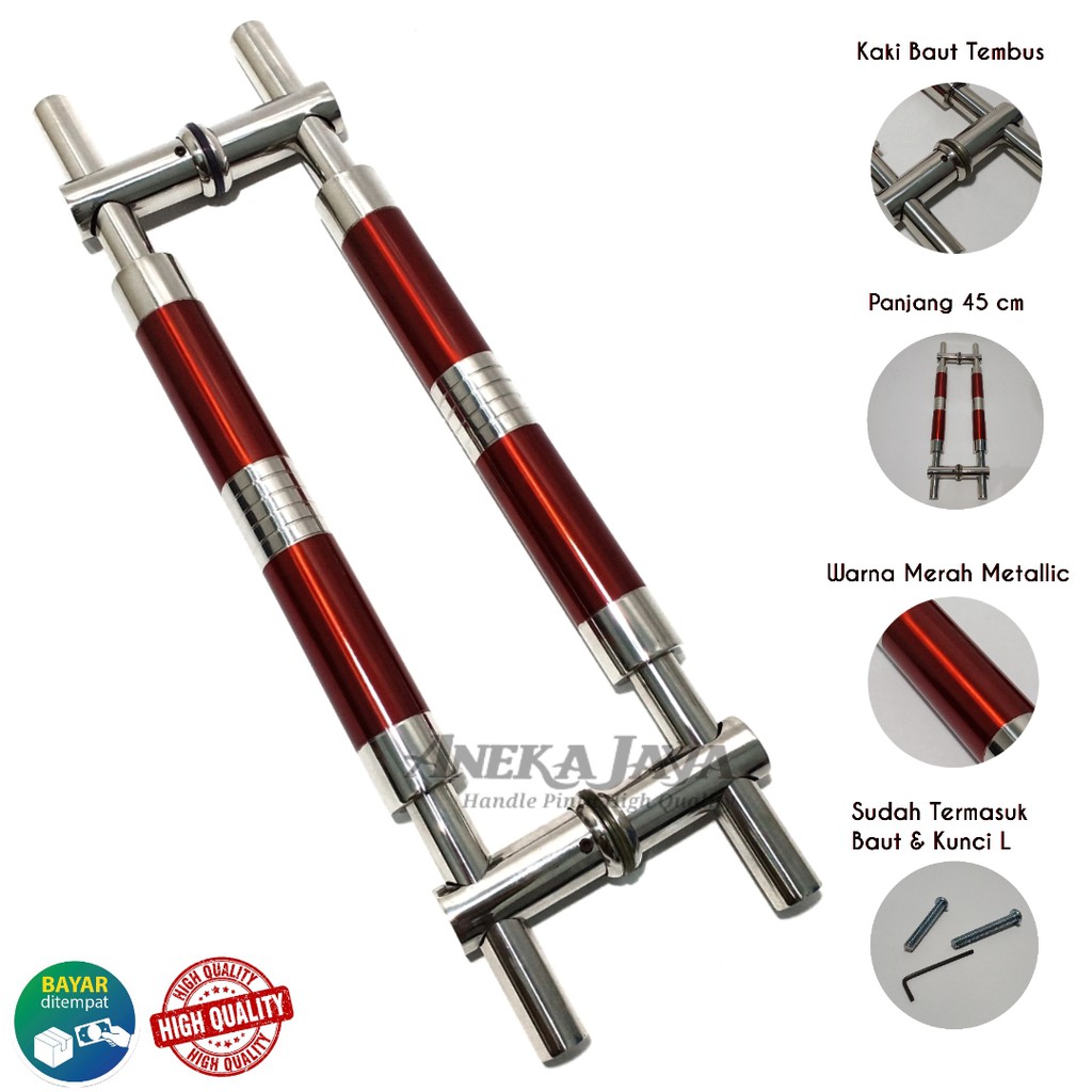 Handle Pintu rumah baut tembus 45 cm / Tarikan Pintu rumah / Pegangan Pintu stainlees steell merah