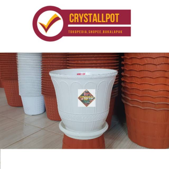 pot bunga tanaman roma putih tinggi 30cm + tatakan putih