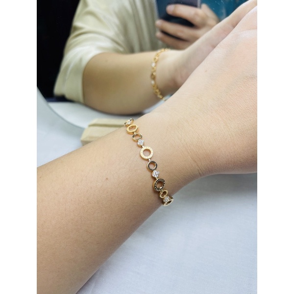 GELANG BULAT BV MATA GOLD PERAK ASLI S925 GLOBAL JEWELLERY CI036