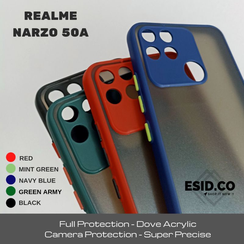 Case Realme Narzo 50a 50i Frosted Acrylic Dove Matte with Camera Protector