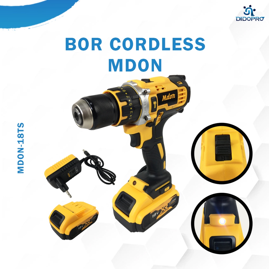 MDON 18TS Cordless Drill Impact Drill 18V Mesin Bor Baterai Besi Beton