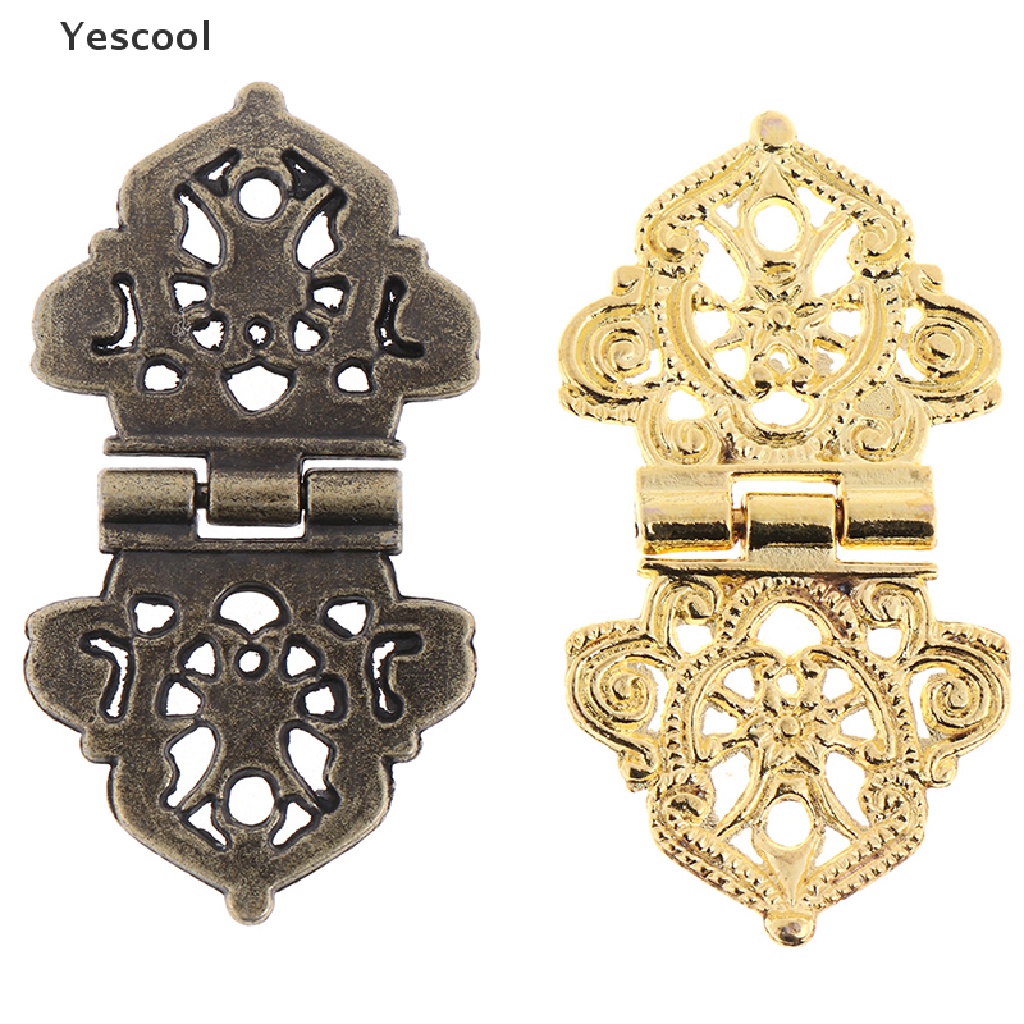 Yescool 2pcs Engsel Pintu Lemari Model Bunga Hollow Bahan Alloy Ukuran 24x54mm