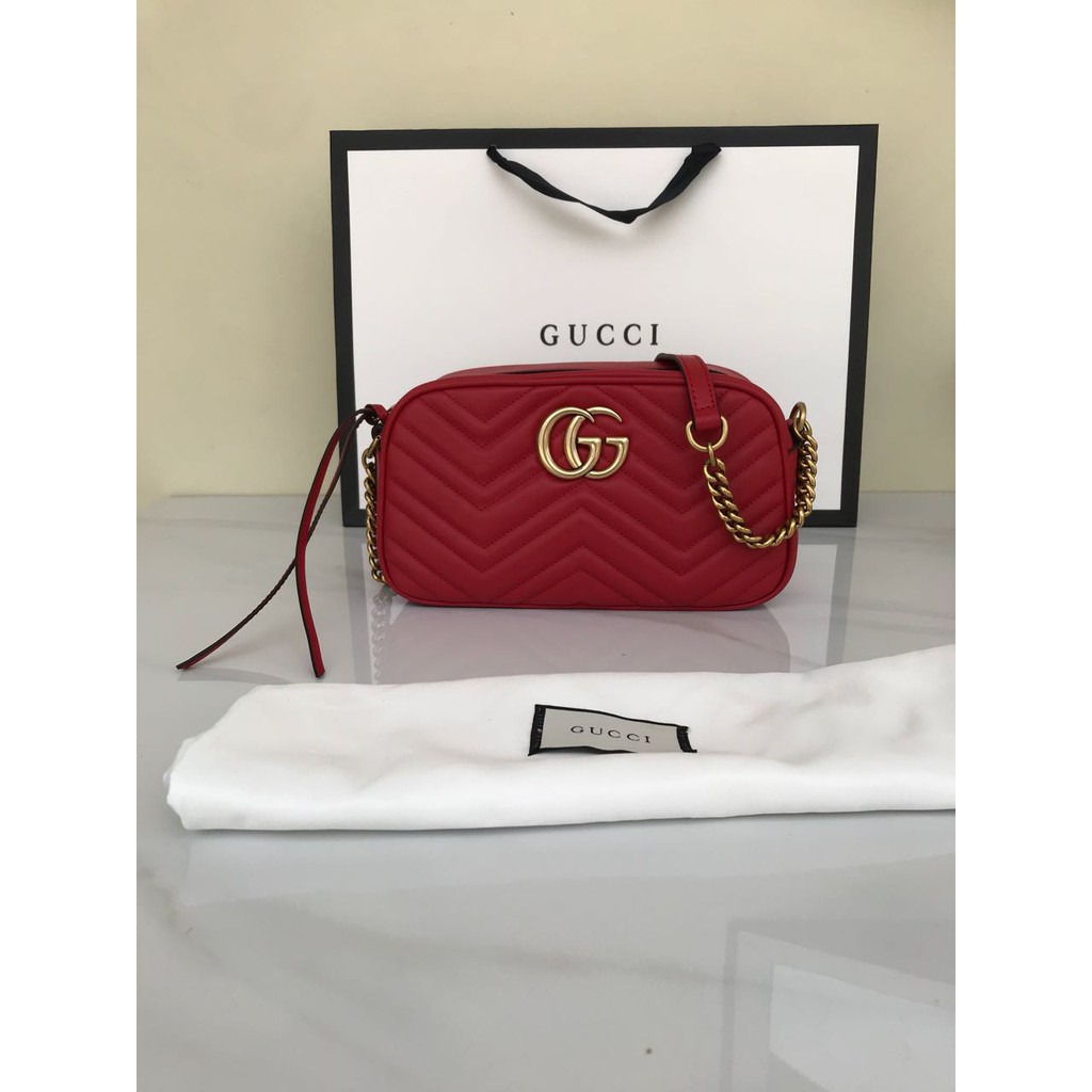 Tas Gucci GG Marmont Matelasse Shoulder MERAH Mirror 447632