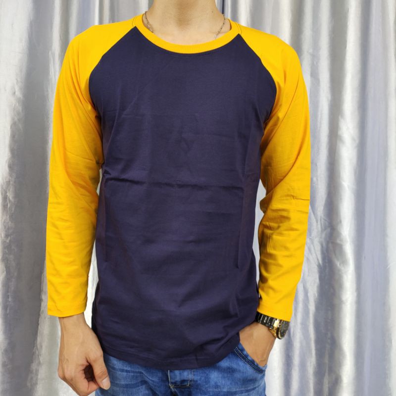 kaos polos raglan panjang DONGKER/NAVY-KUNING uk M L XL XXL dewasa