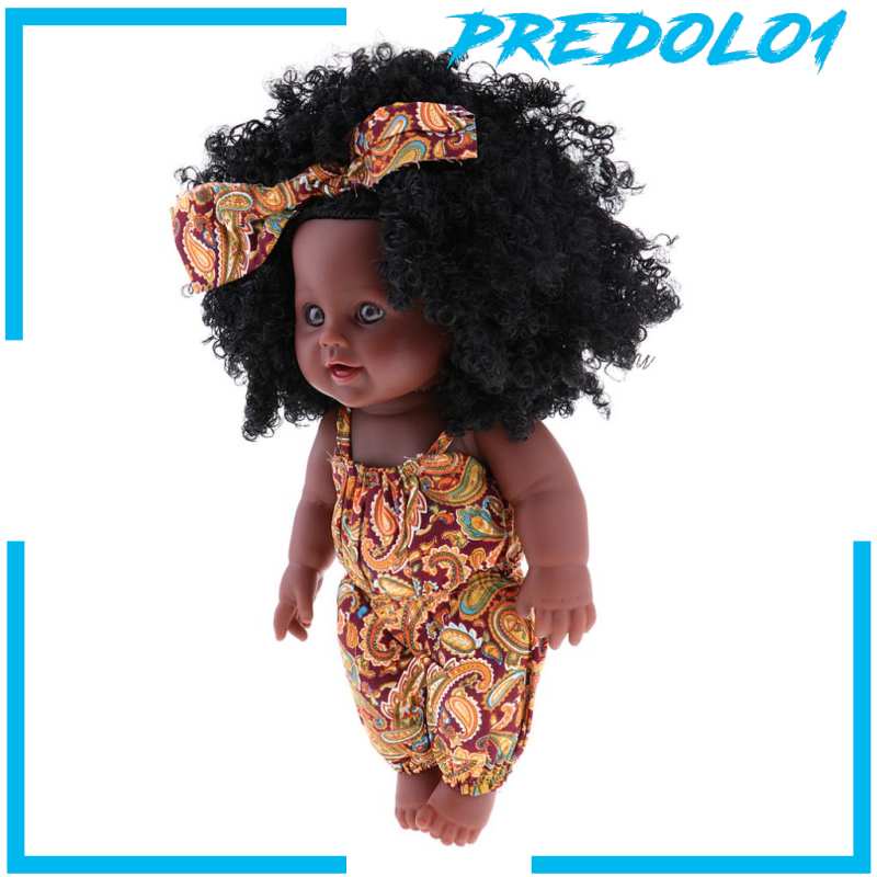 (Predolo1) Mainan Boneka Bayi Perempuan 30cm Rambut Keriting Bahan Vinyl Lembut Warna Hitam / Kulit Kuning