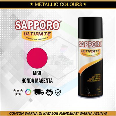 SAPPORO ULTIMATE M68 HONDA MAGENTA 400ml.CAT SEMPROT HONDA MAGENTA PINK UNTUK VELG,BODY MOTOR/MOBIL