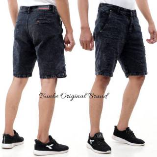  Celana  jeans  pendek  pria cowok ripped sobek robek  bunbe 