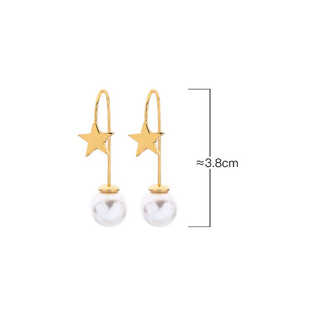 LRC Anting Gantung Fashion Platinum Star Pearl Stud Earrings  F83771