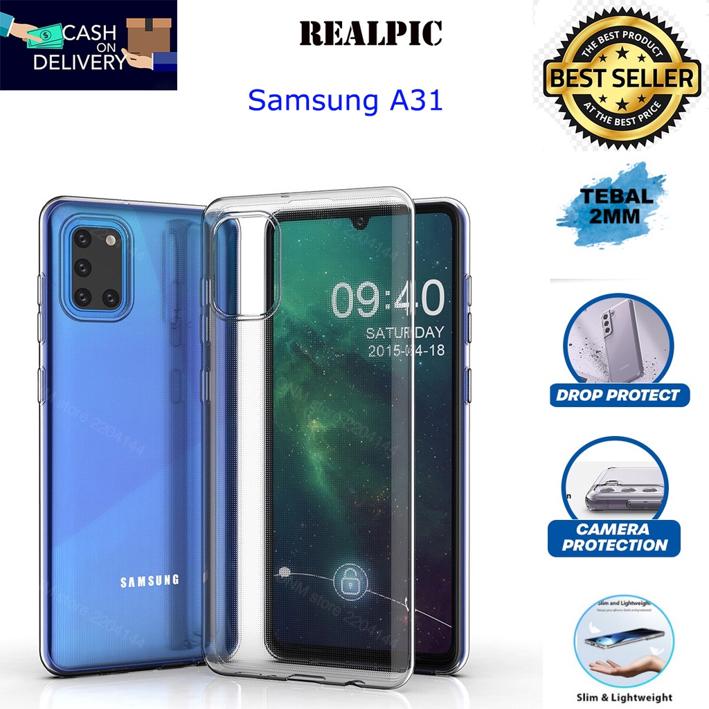 Case Samsung Galaxy A31 Casing Clear HD KETEBALAN 2MM BENING TRANSPARAN TPU Premium Softcase