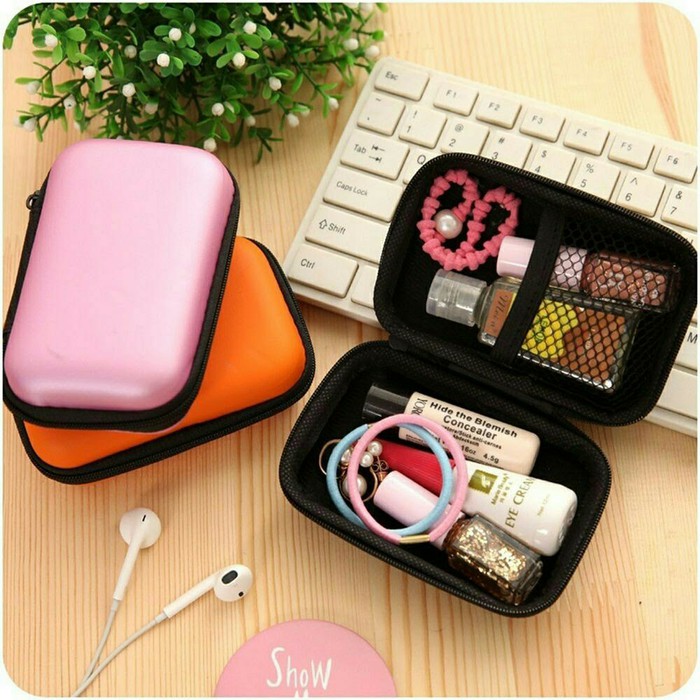 Tempat Earphone Headset Lucu Organizer Dompet Koin Charger Case Box Kotak Dan Bulat Mudah Dibawa