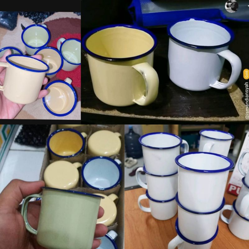 CANGKIR MUG ENAMEL POLOS BLIRIK BURIK / CANGKIR SENG CANGKIR KALENG ANTIK KUNO JADUL