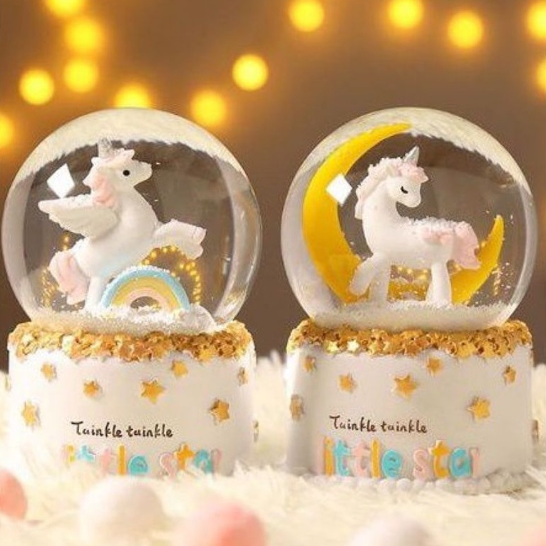 Kotak Musik lampu unicorn Snowball / Snow Globe / Bola Kaca Unicorn / Bola Kristal Unicorn lucu paja