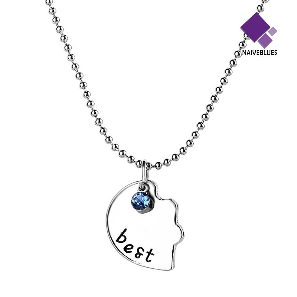 Naiveblue 3Pcs / Set Kalung Rantai Dengan Liontin Hati + Tulisan Best Friends Aksen Berlian Imitasi Untuk Wanita