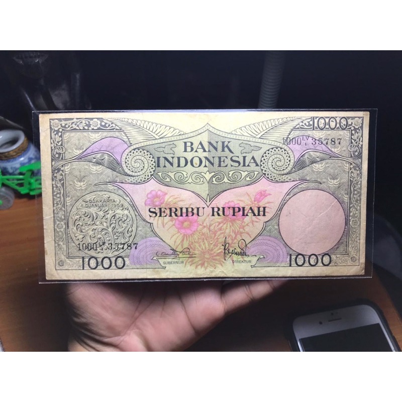 Uang Kuno 1000 Bunga 1959 AXF ORIGINAL