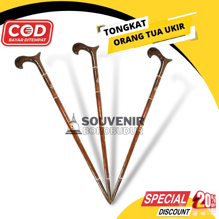Tongkat Orang Tua Ukir Cukit Teken Ukir Cukit  Alat Bantu Jalan  Kayu Jati