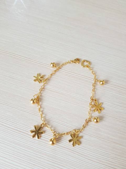 SET Gelang Tangan &amp; Kaki Titanium Gold Motif bunga