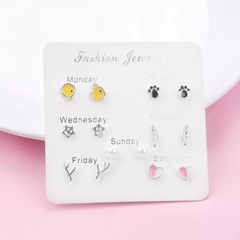 ★ODS★ 7 Pasang FA99 Anting Tindik Tusuk 1 Set Korea Fashion Plug Earrings Korean Style