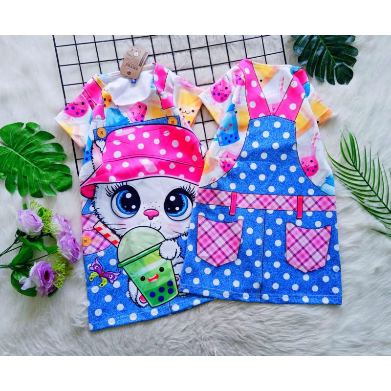 Daster Scuba Anak Perempuan Daster Boba Printing Bolak Balik Dress Boba Anak Perempuan Daster Anak P