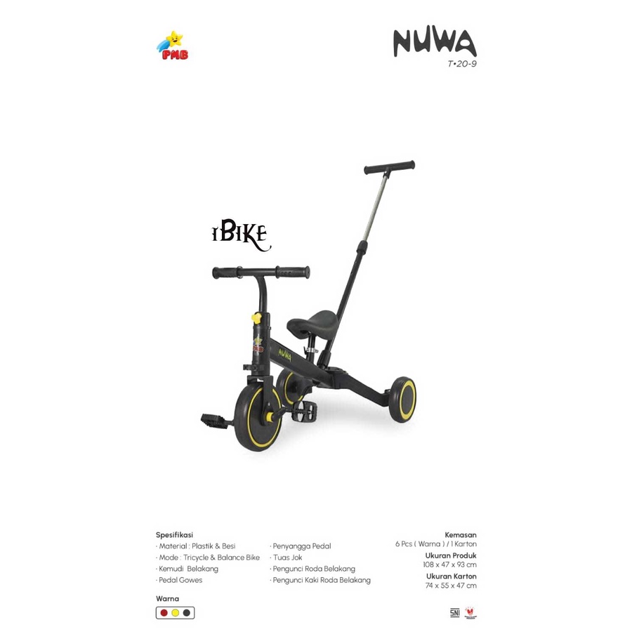 Sepeda Anak Roda Tiga Tricycle NUWA Seri T20-9 (PUSHBIKE)