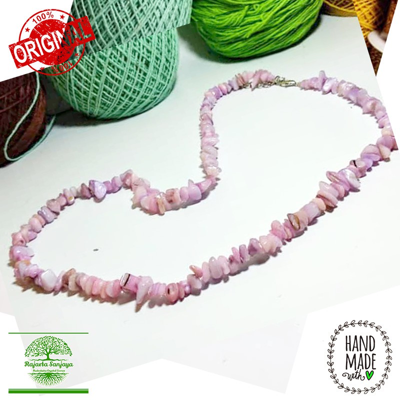 Kalung Crystal Pink Quartz Alami Peach Pink Pearl