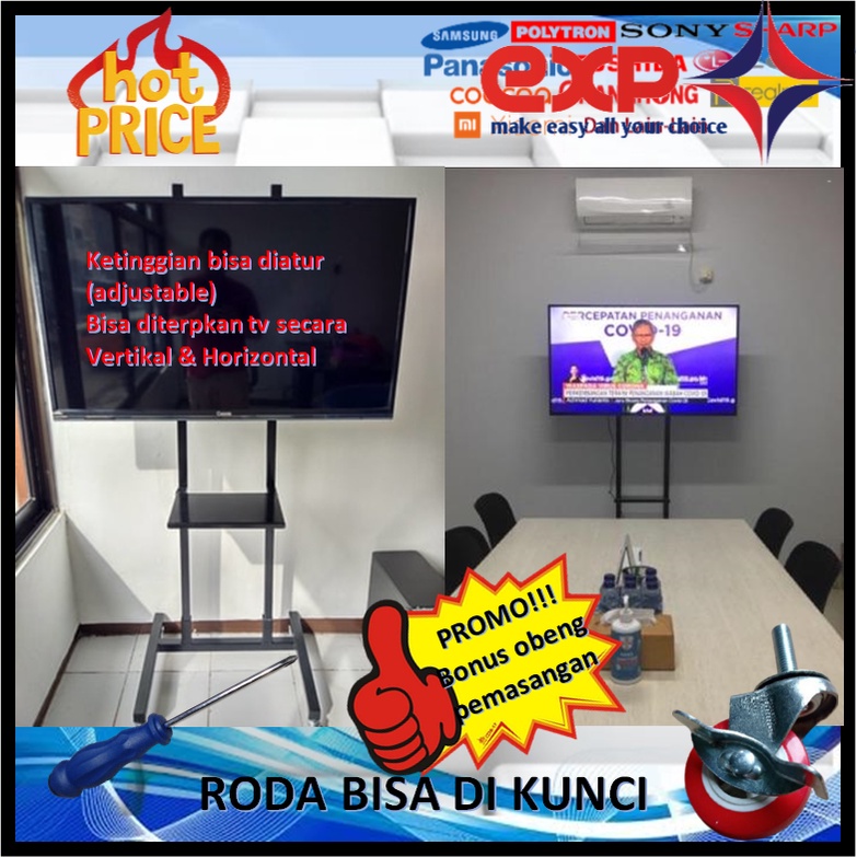 Garansi cocok!!! Bracket TV Standing 32&quot; s/d 65&quot; UNIVERSAL pakai RODA KOKOH 100% BESI MURNI-3