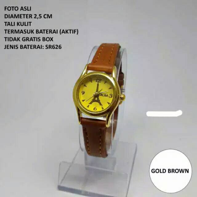 Jam Tangan Wanita Alba Strap Kulit Ring Gold