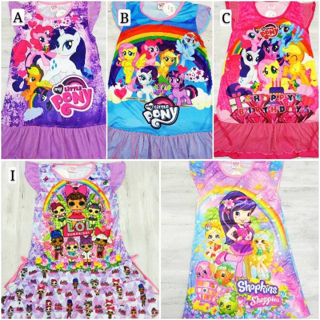 🆕️DRESS / DASTER ANAK PRINTING KARAKTER - LOL -PONY - Shopkins