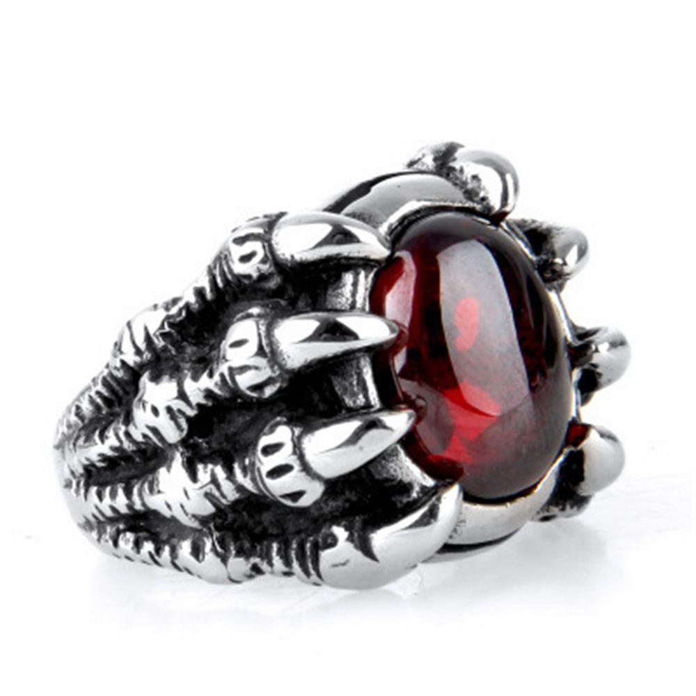 Top Naga Cakar Cincin Cakar Cincin Perhiasan Vintage Permata Merah Baja Titanium Hip Hop Gothic