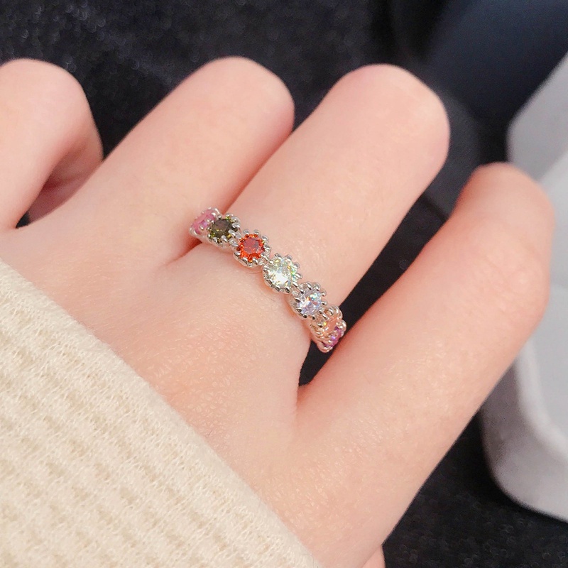 Fancyqube Cincin Susun Hias Batu Kristal Zirkon Warna-Warni Untuk Wanita