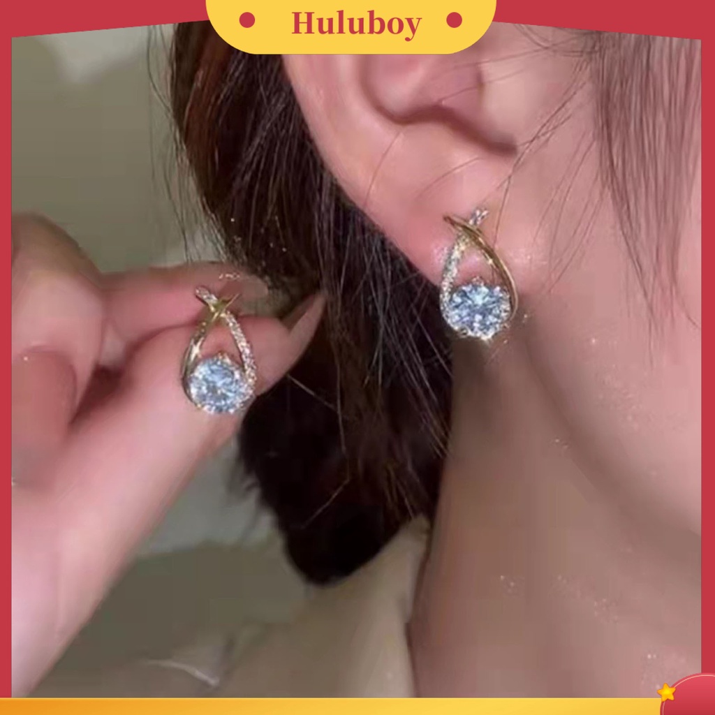 Hu Hu Hu Hu Hu Alat Bantu Pasang Kacamata♡ 1 Pasang Anting Stud Cross cut Berlian Imitasi Tahan Lama Untuk Wanita
