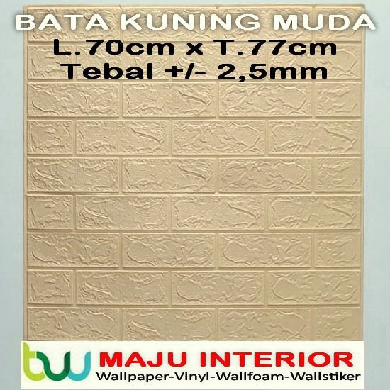 Wallpaper 3D Bata 70x77 cm Walpaper Dinding 3D Brick Foam Motif Anak Doraemon Hello Kitty Stiker-Kuning Muda 2,5mm