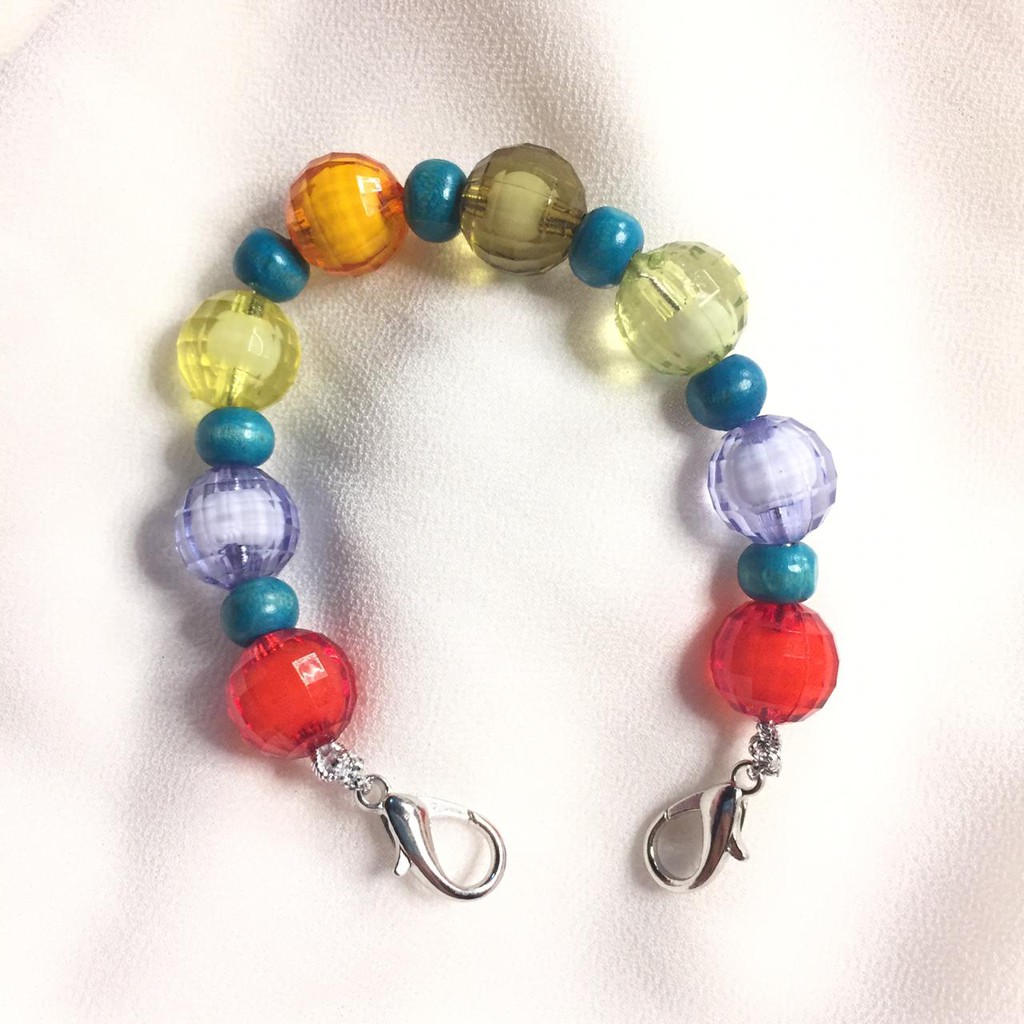 tali extender masker/pengait masker/konektor masker MANIK BOLA COLORFUL KAYU TOSCA untuk hijab