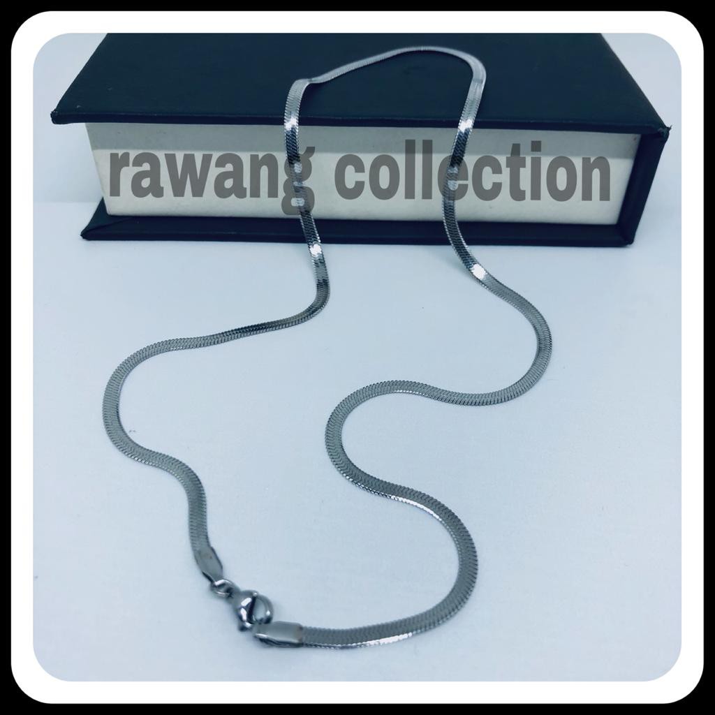 kalung titanium silver pipih pria dan wanita anti karat selamanya