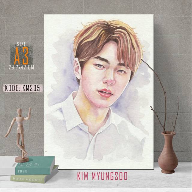 Sketsa Foto Kim MYUNGSOO Poster Kayu Ukuran Besar Hiasan Dinding Vokalis INFINITE L KIMYUNGSOO