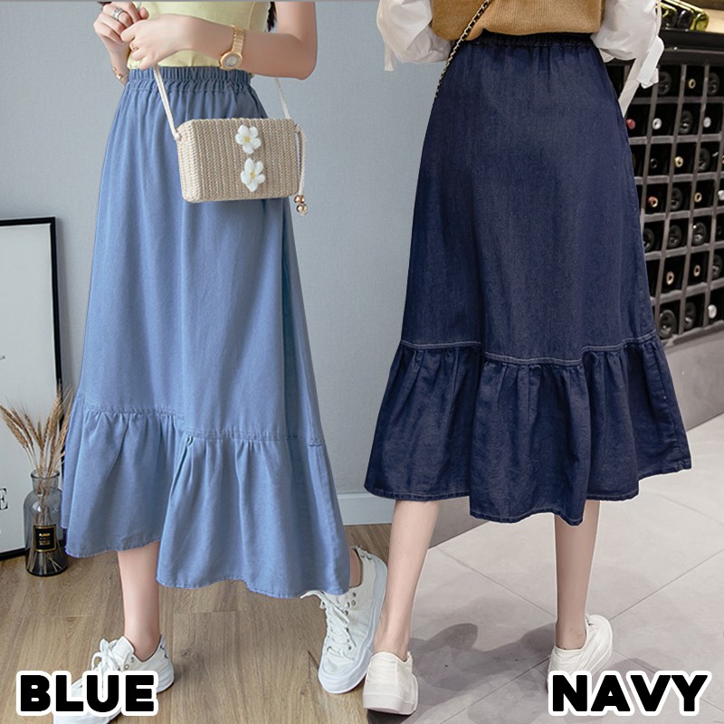 KARAKOREA - 6202 Jane Denim skirt/Rok jeans wanita/Rok Jeans Korea/Rok wanita