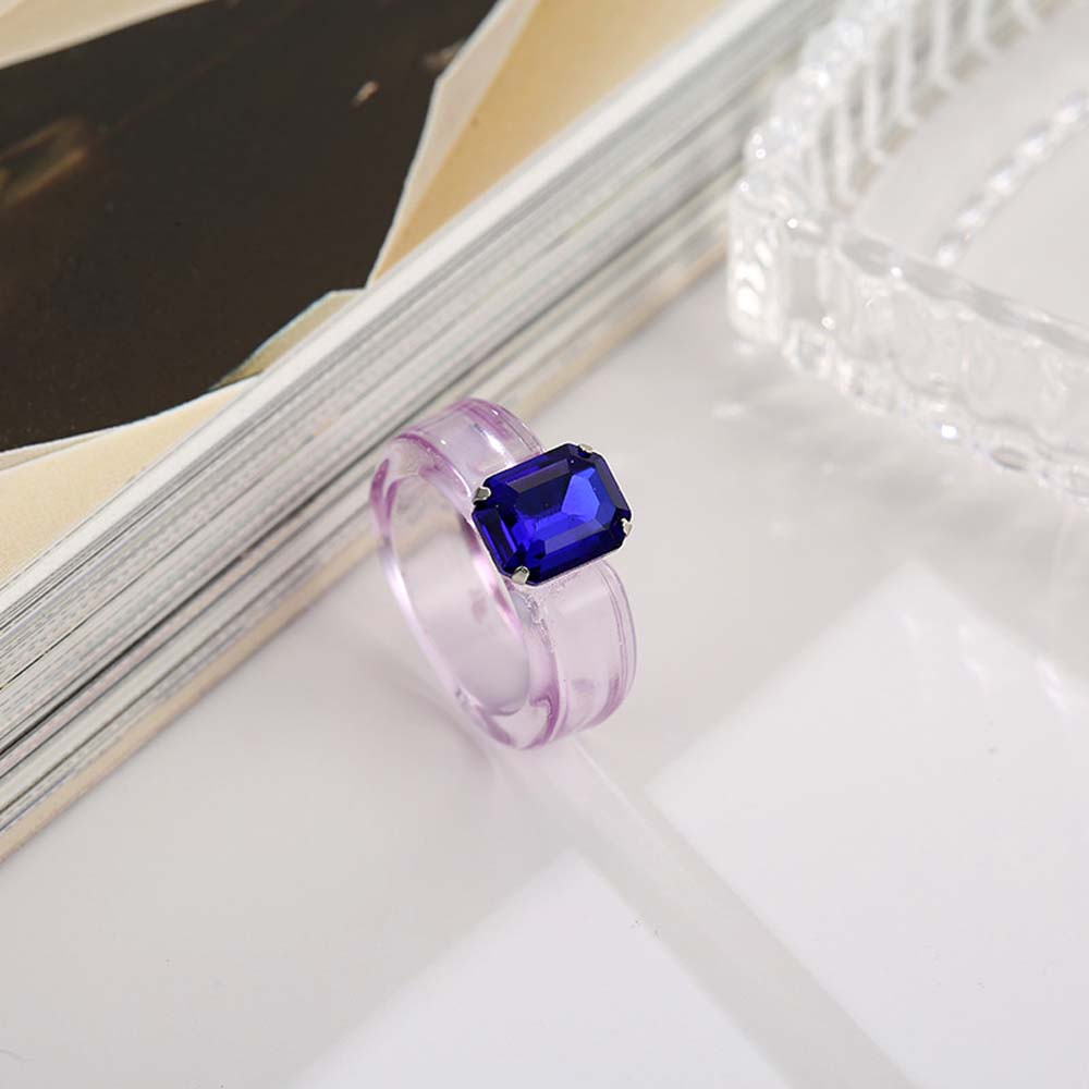 Cincin Jari Bahan Resin Akrilik Bentuk Geometris Tidak Teratur Warna Jelly Transparan Gaya Vintage Untuk Wanita