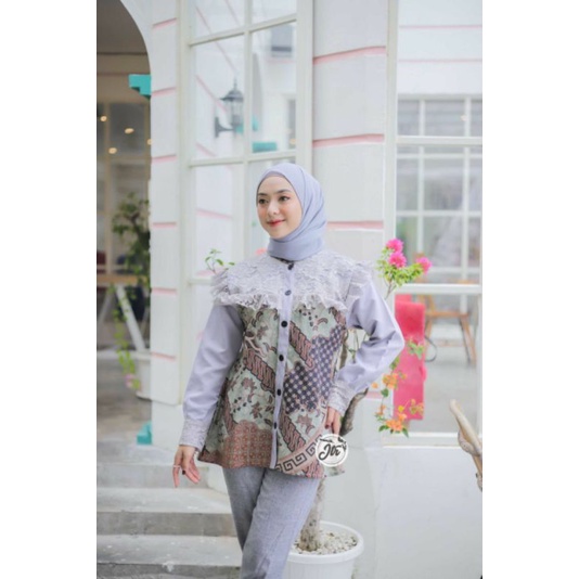 tey-17 Batik wanita ASJ SA HRB026 Kenongo Kemeja Tosca Pendek-8