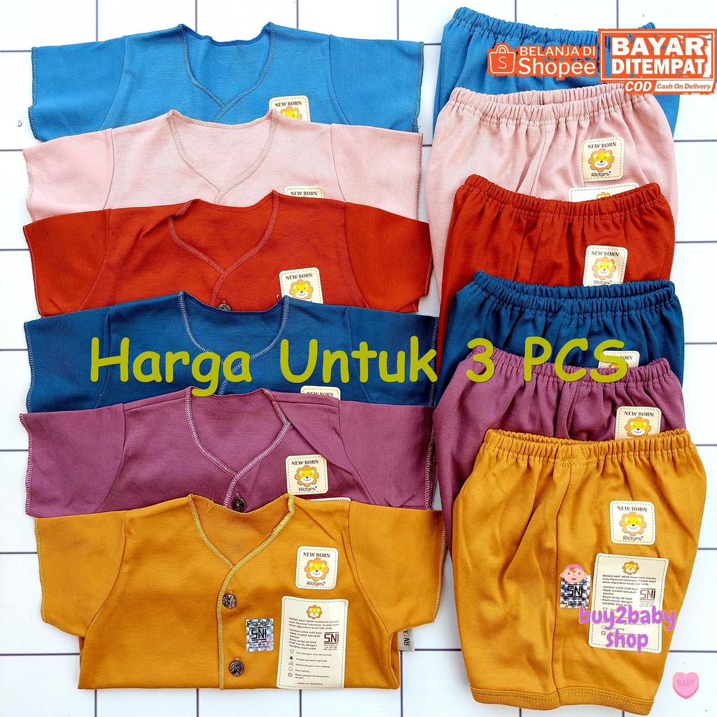 Ridges Little Q baju bayi setelan piyama pendek World Color Series 0-3 Bulan 3 PCS