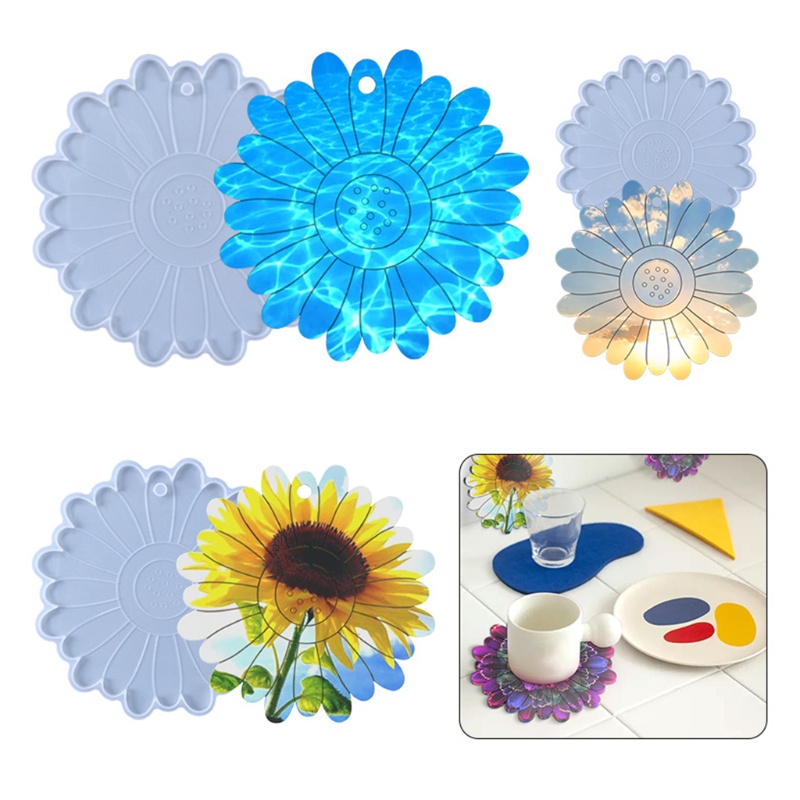 SIY  Sunflower Coaster Epoxy Resin Mold Serving Plate Tray Silicone Mould DIY Crafts Home Decortaions Cup Mat Mug Pad Casting Tools